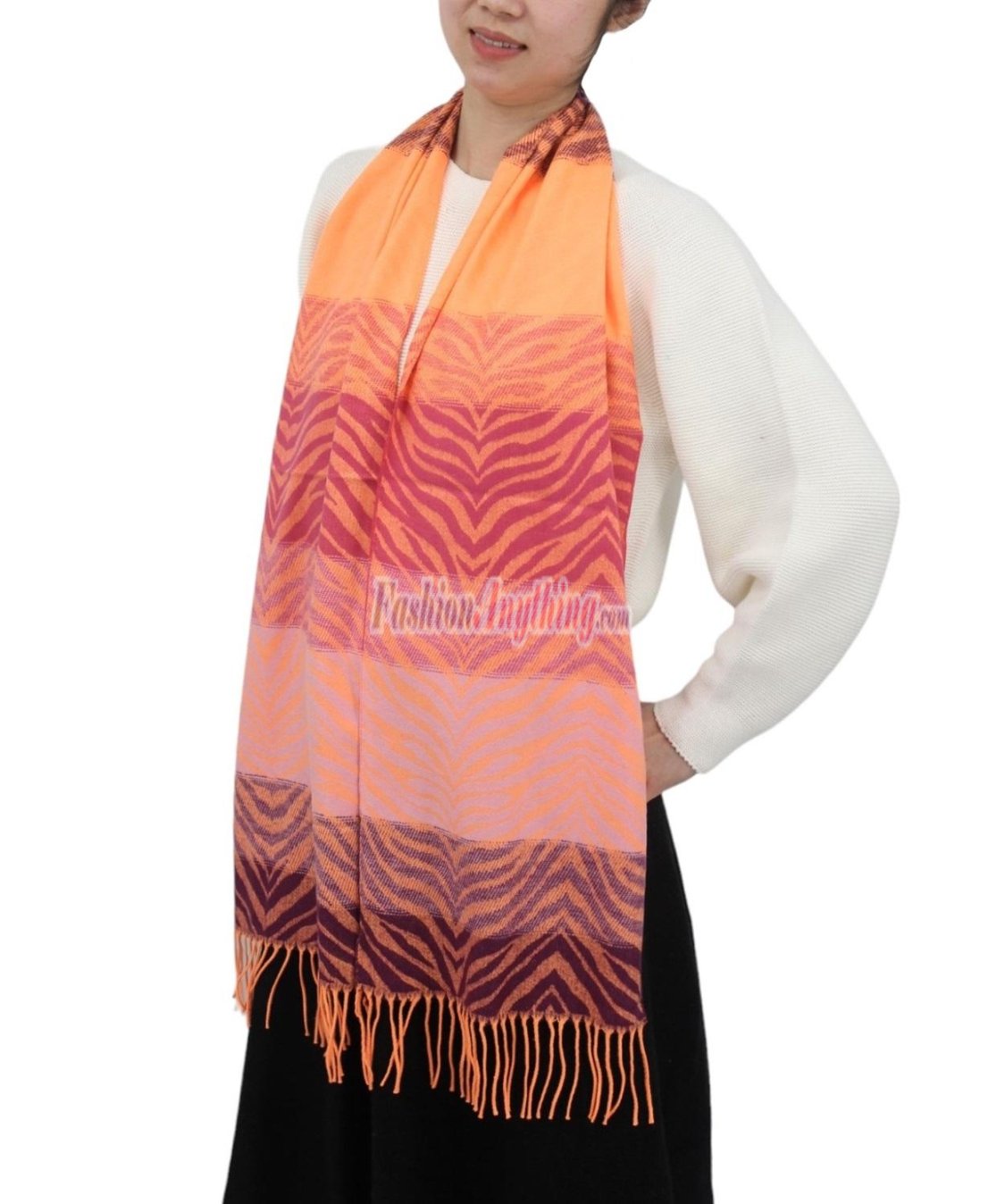 (image for) Cashmere Feel Design Scarf Pink/Orange