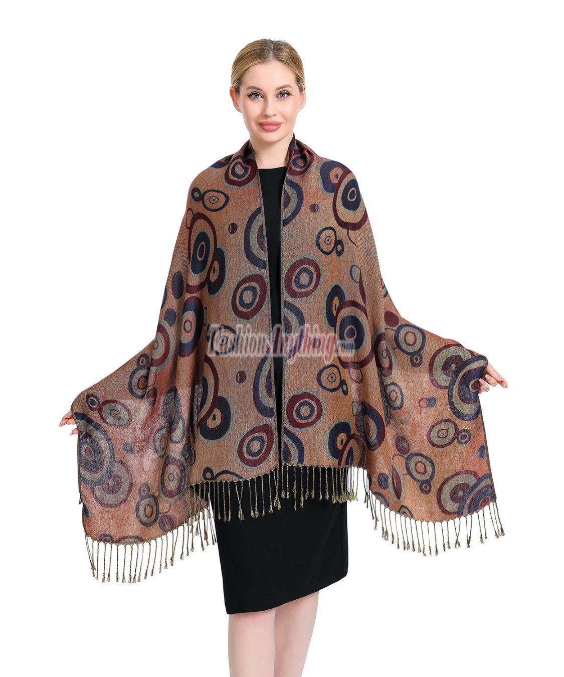 (image for) Multi-Colored Circle Pattern Pashmina Navy