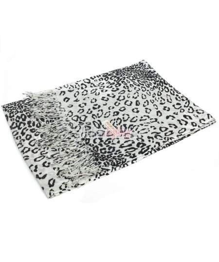 (image for) Leopard Print Pashmina Shawl BK/WT