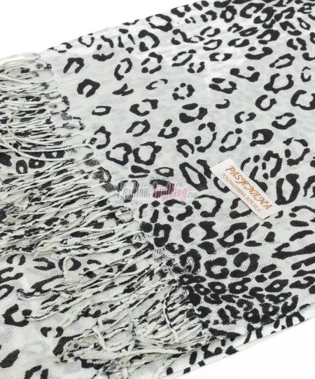 (image for) Leopard Print Pashmina Shawl BK/WT