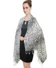 (image for) Leopard Print Pashmina Shawl BK/WT